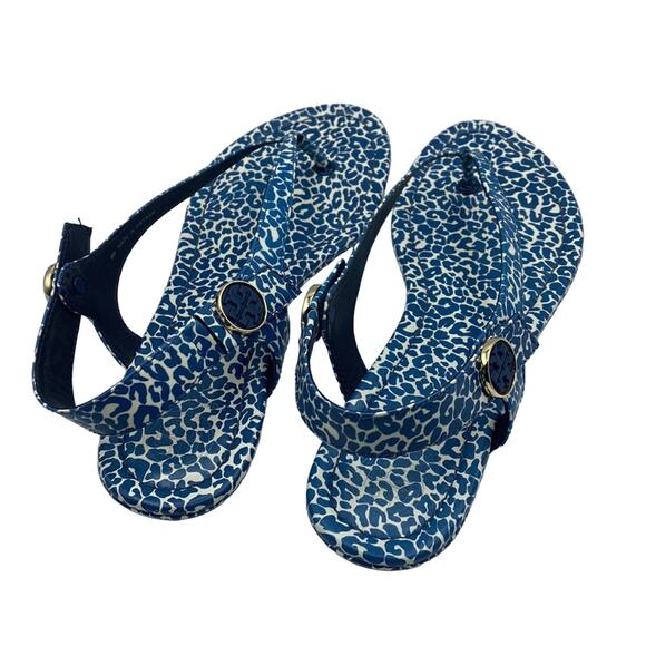 Tory Burch MINNIE TRAVEL THONG SANDAL IN TORY NAVY CLOUDED LEOPARD 9 - Picture 5 of 11